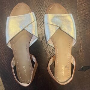 Aldo Shimmering Gold and Tan Sandals